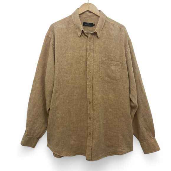 Bugatchi Uomo 100% Linen Men's Shirt XXL Point Collar Elegant Casual Chic - Picture 3 of 16